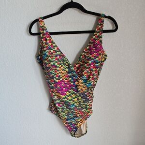 Gottex US 14 Multi-Color Chevron Zig Zag Lycra One Piece Swimsuit
